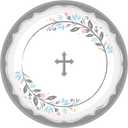 Amscan White & Gray Holy Day God Bless Round Paper Plates (Pack of 18) - Elegant Design Disposable Plates, Perfect for Religious Celebrations, 7"