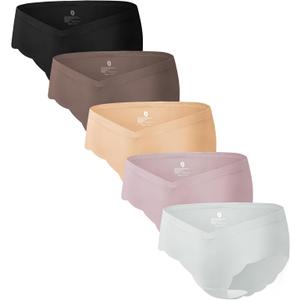 Angelhood 5 Pack Maternity Underwear Seamless, Pregnancy Postpartum Panties Wave Edge No Show Bikini Under Bump (Medium)