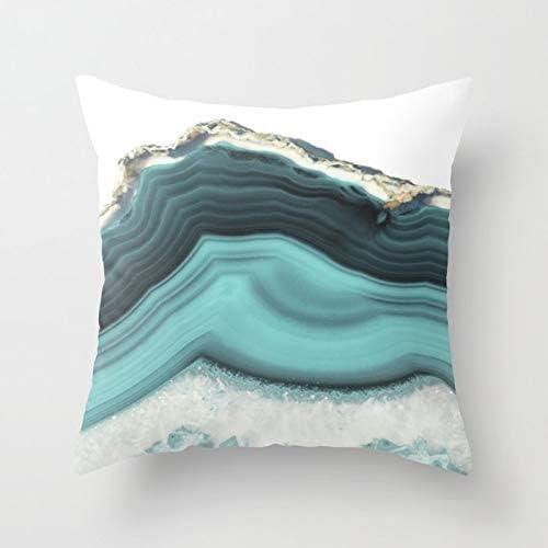 FJTP Sea Teal Agate Flax Cotton Hidden Zipper Throw Pillow Covers 18x18 in (Two Sides)