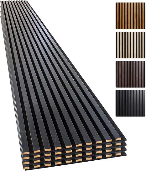Yuzzy Wood Slat Wall Panel 4 Pack, 48" x 24" Acoustic Wall Panels for Interior Wall Decor and Noise Cancelling, Soundproof Wall Panels for Living Room, Bedroom, Office, Black