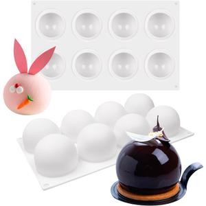 Sphere Silicone Cake Mold, 3D Ball Mousse Cake Molds for Baking, French Dessert Chocolate Fondant Molds for Candy Truffle Cupcake Jelly Pudding Ice Soap (8-Cavity)