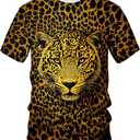 Funny Leopard Graphic T-Shirt Novelty Short Sleeve Crewneck Shirt (XXXL)