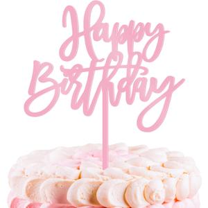 1 PCS Birthday Cake Topper, 5.1 x 7 Inches Happy Birthday Cake Toppers, Pink Happy Birthday Cake Sign for Party, Baby Shower, Anniversary and Cake Sign Decorations