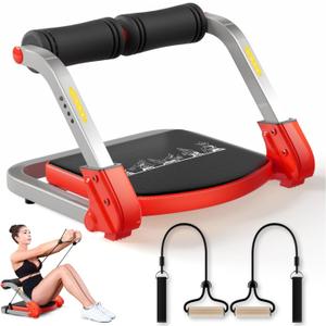 Ab Trainer/Crunch Machine, Ab Workout Equipment, 4 Adjustable Resistance, Ab Machine for Stomach Workout, 350 LBS Weight Capacity, Automatic Rebound, Ab Core Machine,Fitness Equipment for Home (Red)