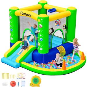 FBSPORT Inflatable Bounce House, Kids Bounce Castle Slide for Indoor Outdoor, Toddler Baby Jumper Bouncer, Kids Jumping Bouncy House with Blower, Ball Pit Pool, Basketball Hoop, Dart Game, Green FBSPORT Inflatable Bounce House, Kids Bounce Castle Slide for Indoor Outdoor, Toddler Baby Jumper Bouncer, Kids Jumping Bouncy House with Blower, Ball Pit Pool, Basketball Hoop, Dart Game, Green