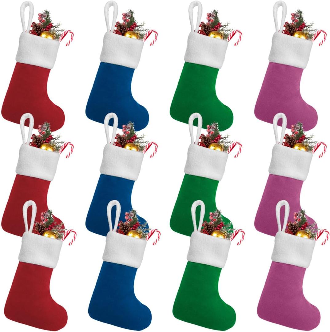 LinaGarten 12Pack Mini Christmas Stockings 7" Traditional Xmas Stocking for Family Holiday Party Decor and Xmas Tree Fireplace Merry Christmas Ornament Gifts(Multi-Mini)