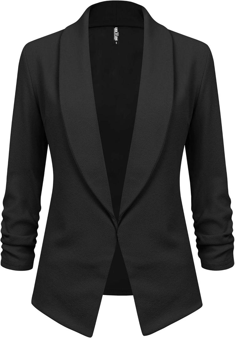 Lock and Love Women 3/4 Sleeve Blazer Open Front Cardigan Jacket Work Office Blazer (Small)