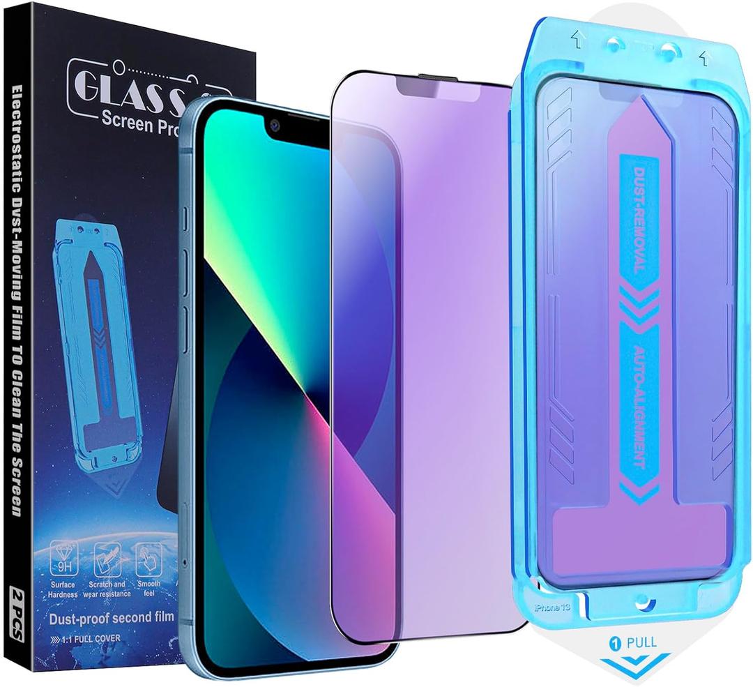 2-Pack Anti Blue Light Matte Screen Protector for iPhone 16e/iPhone 14/iPhone 13 Pro/iPhone 13 6.1-Inch 9H Tempered Glass, Full Coverage, Anti-Fingerprint, Auto Dust-Elimination, No Bubble, Easy Installation
