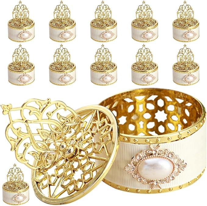 48Pcs Gold Candy Boxes with Lid, Vintage Plastic Round Favor Box for Candy, Chocolate, Small Gift Wedding Birthday Party Bridal Shower