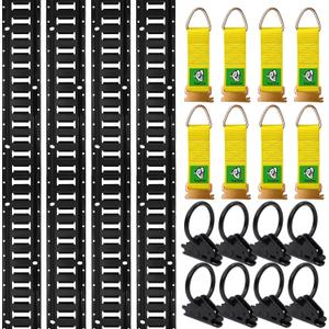 8' E Track Tie Down Rail Kit with Accessories (20 Pack) - Heavy Duty E Track Bar Rails - 4 ETrack Rails with 8 O Rings & 8 Rope Tie Offs - E Tracks Rail for Securing Cargos, Motorcycles, Bikes