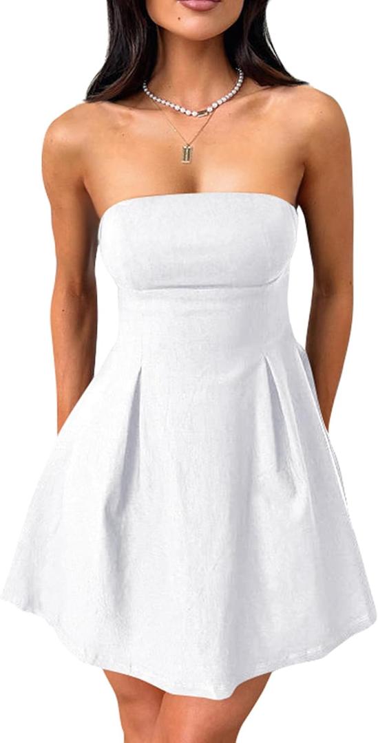 YMDUCH Women's Sexy Sleeveless Strapless Bow Tie A Line Party Club Short Mini Dress, Size: X-Large