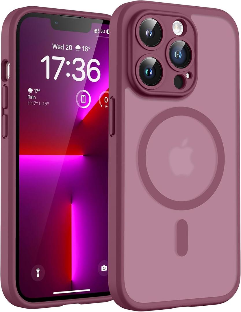 TOCOL Magnetic for iPhone 13 Pro Max Case, Upgraded Full Camera Protection, Compatible with Magsafe, Drop Protection, Translucent Matte Back for iPhone 13 Pro Max 6.7 inch (Plum)
