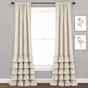 Lush Decor Allison Ruffle Window Curtain Panel Pair, 95" Long x 40" Wide, Neutral