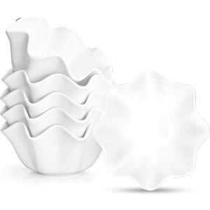 Foraineam 6 Pack Porcelain Dessert Bowls Baking Ramekins, 13 Ounce Flower Shaped Serving Bowls for Dipping Sauces, Souffle, Creme Brulee, Ice Cream, Dessert