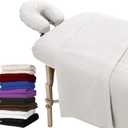 London Linens Extra Thick 3 Piece Set Massage Table Sheets Set - 100% Natural Cotton Flannel - Includes Massage Table Cover, Massage Fitted Sheet, and Massage Face Rest Cover (White)