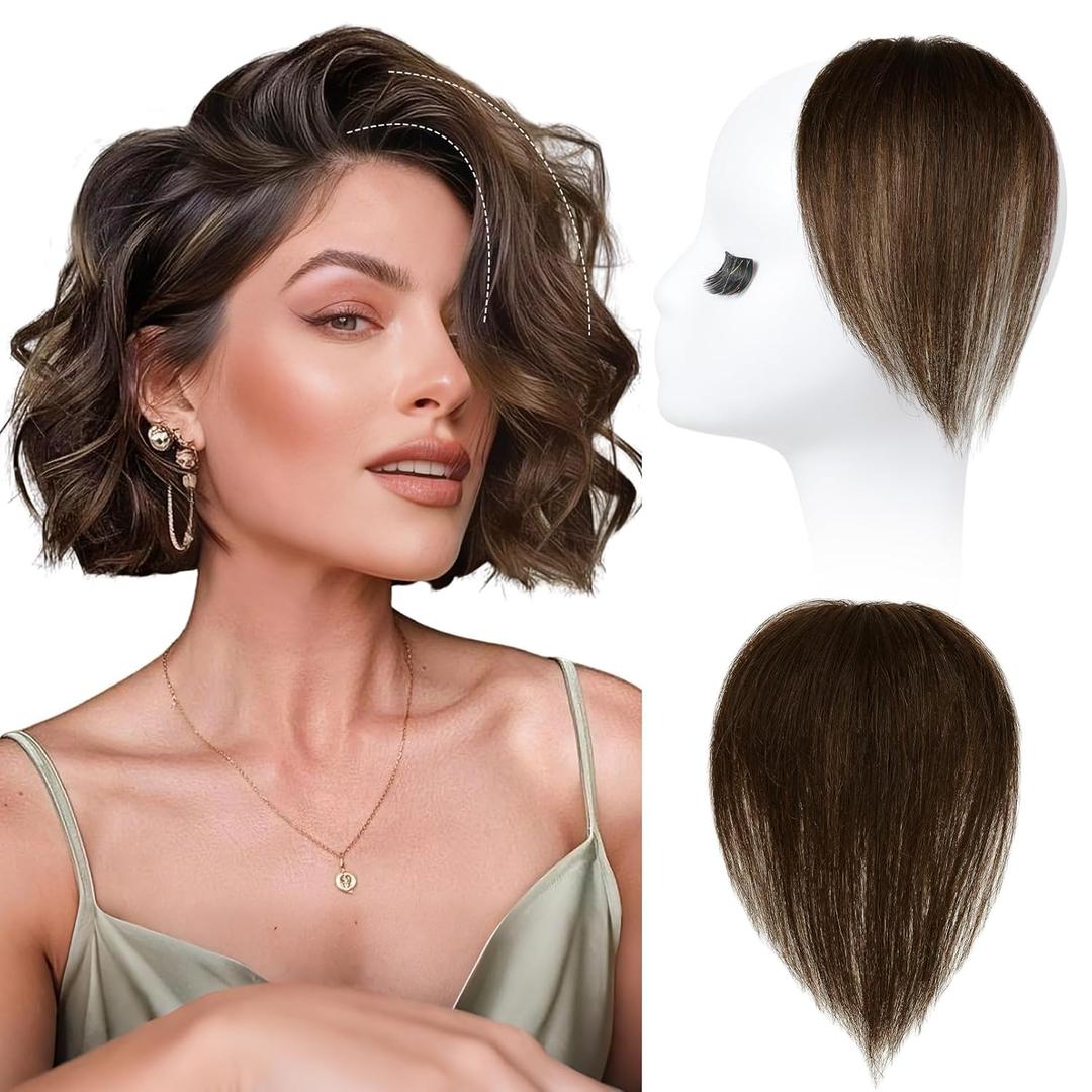 REECHO Human Hair Clip-in Hair Volumizer - 1PC 8 Inch Short Thick Hairpieces for Extra Volume, Easy Clip-in Wig for Thin & Fine Hair -Dark Brown