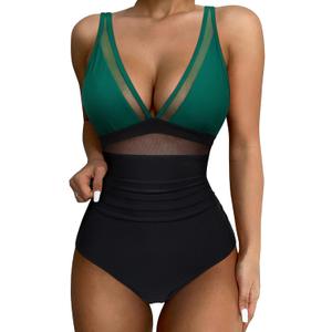 SUUKSESS Women Sexy Mesh Tummy Control Swimsuit Push Up High Waisted Bathing Suit (XX-Large, 10 Green Black) SUUKSESS Women Sexy Mesh Tummy Control Swimsuit Push Up High Waisted Bathing Suit (XX-Large, 10 Green Black)