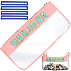American Mahjong Card Holder with High-Light Bar Indicator Ruler, PVC Mahjong Accessory for Beginners, Rule Sheet Holder for Game Night, Pink, 12 x 12 Inches