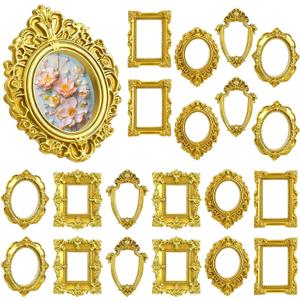 LHSYFBZ 20PCS Mini Vintage Resin Picture Frame, Mini Antique Photo Frame Oval Rectangle for DIY Jewelry Display, Photography Mobile Phone Photo and Wall Decor Hanging