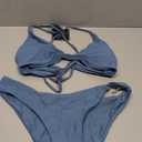 ZAFUL Women's Tie Back Padded High Cut Bralette Bikini Set Two Piece Swimsuit (1-haze Blue) S