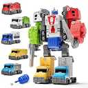 BLmukce Transforming Robot Toys for Kids Ages 5-12 Years, 5 PCS Take Apart Trucks STEM Building Set, Switchable Car to Robot Action Figures, Durable & Educational Birthday Gifts for Boys & Girls(Blue)