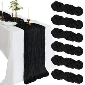 7 Pack 10FT Black Cheesecloth Table Runner 120 Inch Long Gauze Rustic Boho Cheese Cloth Table Runner Sheer Fabric for Wedding Party Birthday Bridal Baby Shower Summer Centerpiece Home Decor
