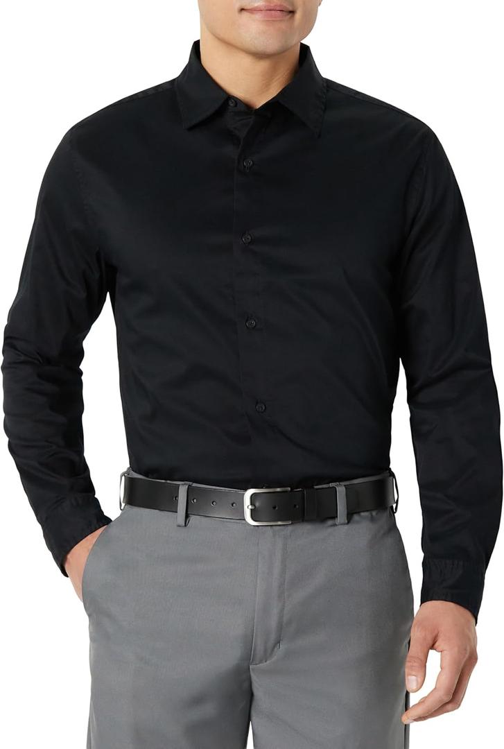 Amazon Essentials Men's Regular Fit Long Sleeve Wrinkle Resistant Stretch Dress Shirt, Black, 6X-Large Big Tall