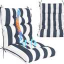 Outdoor High Back Chair Cushions 2-Pack, 44"x22"x 4" Fade-Resistant Waterproof Tufted Pads with Ties for Patio Rocking & Adirondack Chairs (Navy Blue White), 44 inches by 22 inches by 4 inches