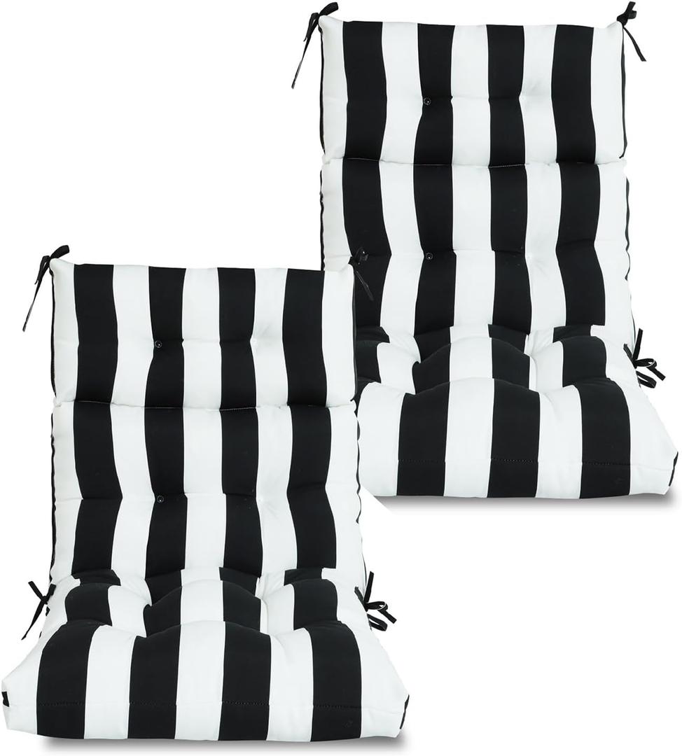 High Back Chair Cushions Set of 2, Adirondack Chair Cushion with Waterproof, Rocking Chair Cushion for Outdoor Patio, Garden Porch 45x 22x 4 (2, Black and White B), Standard