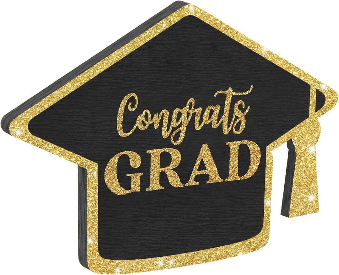 Kathfly Congrats Grad Wood Sign Gold Glitter Graduation Decoration Gift Table Centerpieces Behind You All Your Memories Wood Plaque for 2026 Graduation Party Photo Booth Props College High School