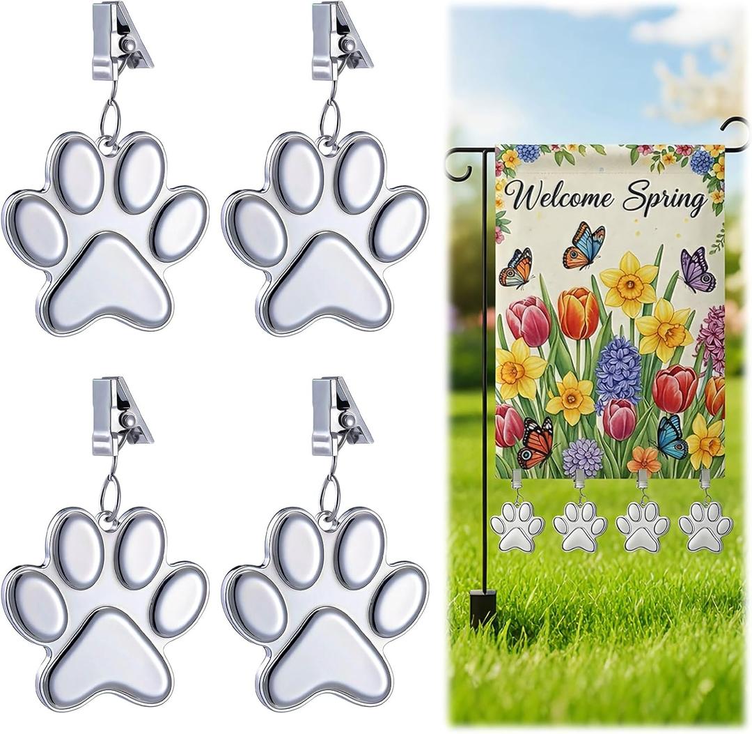 Lounsweer 4 Pack 2" Rust-proof Paw Print Garden Flag Weight Metal Windproof Garden Flag Weights for Bottom of Flags