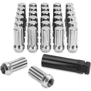 SUCOSO M14x1.5 Lug Nuts,32pcs 14x1.5 Chrome Wheel Nuts with Socket Key, 2 inches Tall Spline Conical Seat for Ford F250 Chevy Silverado 1500 GMC Sierra 2500/3500 Ram 2500-Fits 8 Lug Aftermarket Wheels