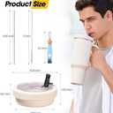 2 x 40 Oz Tumbler Flip Straw Lid for Stanley Quencher, Silicone Leak Proof Replacement Cover Reusable, Splash Resistant Cup Lids Accessories with Cleaning Brush Set (Cream)