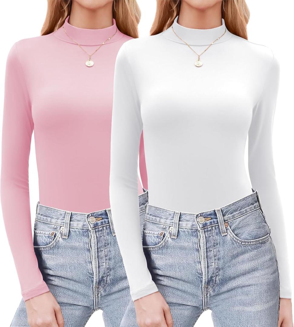 Zeagoo Womens Long Sleeve Shirts Mock Neck Basic Slim Fitted Tops Lightweight Stretch Base Layer T-Shirt (Medium)