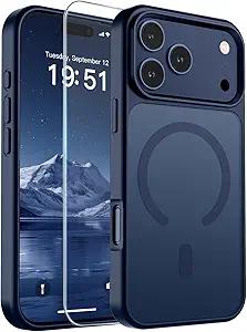 SUPFINE Magnetic for iPhone 17 Pro Case Dark Blue | With Screen Protector, Translucent Matte, Compatible with MagSafe, Military Grade Drop Proof, Rugged Shockproof Protective
