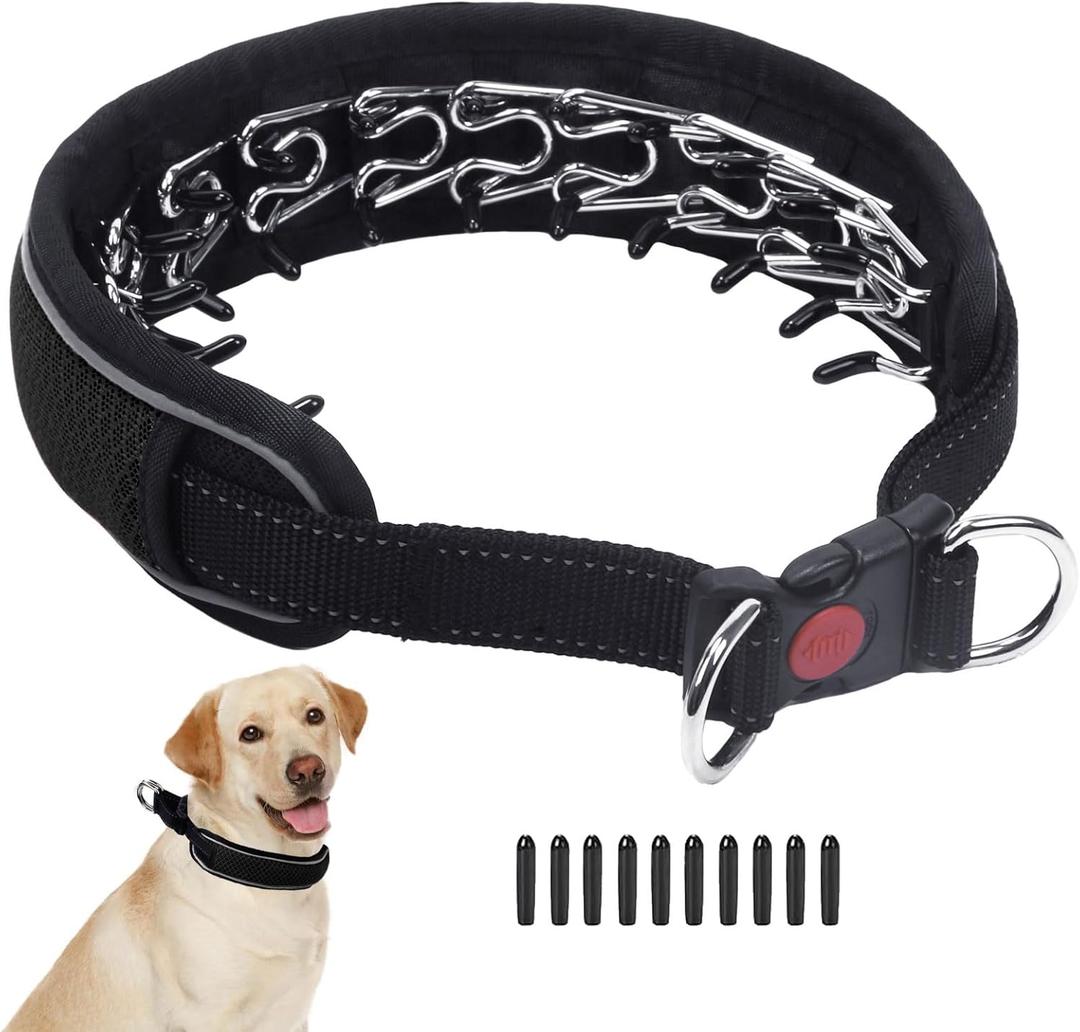 Martingale No Pull Dog Collar for Large Medium Dogs Training Walking, Heavy Duty Nylon Reflective Adjustable Anti Pull Slip Collar with Buckle M Black (M (18"-24" Neck, 2" Wide))