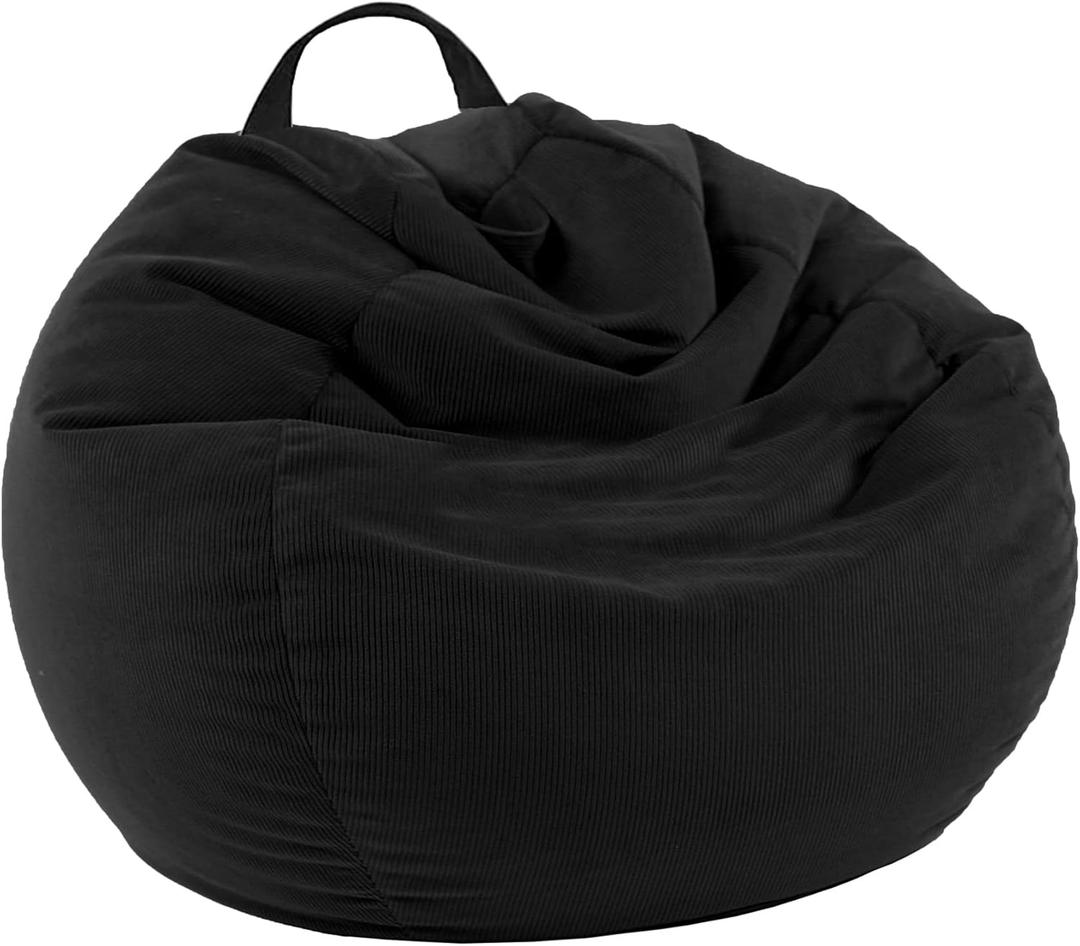LPMOERA Stuffed Animal Storage Bean Bag Chair Cover (No Filler) For Kids and Adults.Pets: Dogs/Cats, Lazy Beds.Soft Premium Corduroy Stuffable Bean Bag For Organizing Children's Plush Toys or Memory Foam (Black, Cover Only)