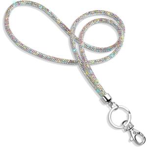Soleebee Rhinestone Office Lanyard, 31.5'' Bling Neck Lanyard with Metal Clasp & Keyring, Crystal Lanyard for Women, ID Card, Keys Strap (AB Color)