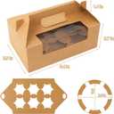 FORBFAN 50 Pcs Cupcake Boxes 6 Count with Handle, Kraft Portable Muffin Boxes, Gable Party Favor Treat Boxes for Wedding Birthday Party