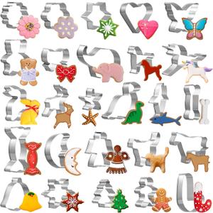 GWHOLE 26 Pcs Cookie Cutter Set, Mini Animal Unicorn Classic Shape Cookie Cutters for Kids Christmas Winter Holiday