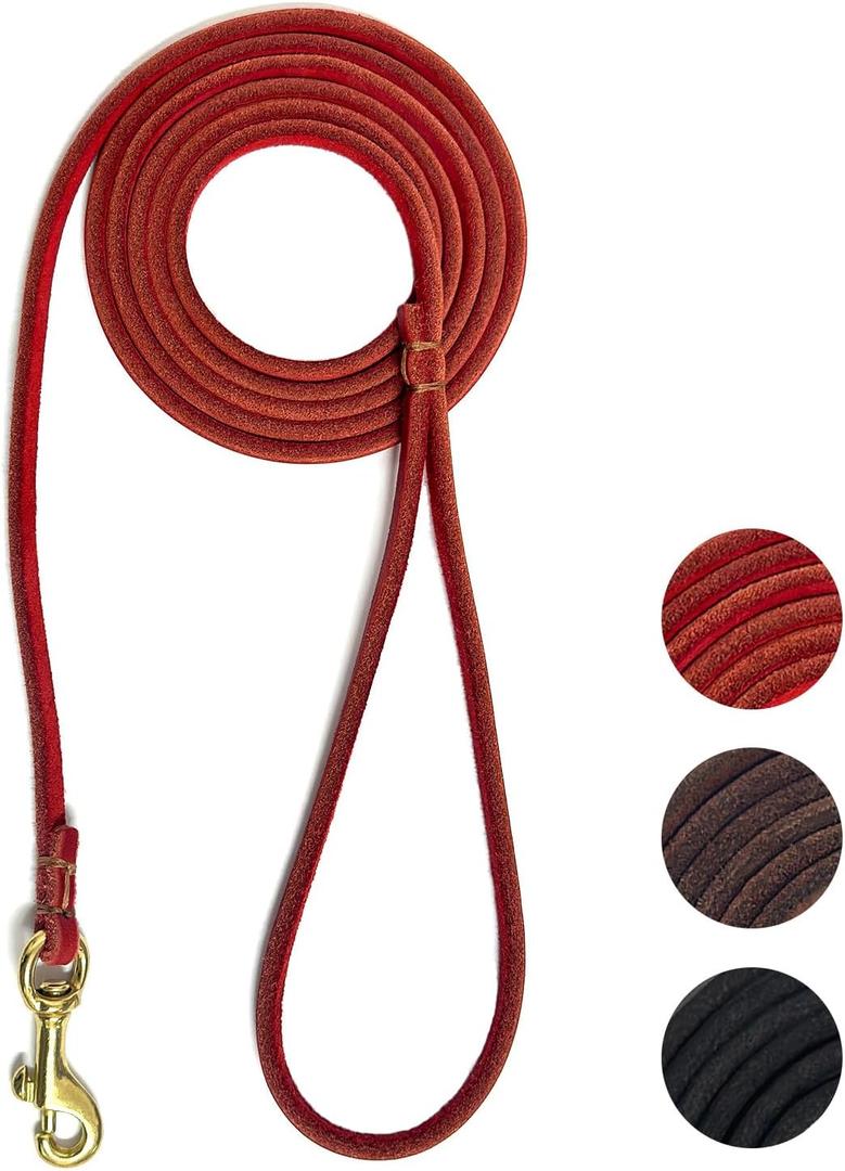 Guiding Star Leather Dog Leash 6 ft x 1/4 inch,Thin and Lightweight Leather Leashes for Small Dogs,Leather Cat Leashes for Small Cats,Soft Genuine Leather Dog Training Leashes for Petite Dogs Red