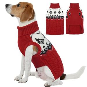 FUAMEY Cute Christmas Sweaters for Medium Large Dogs, Warm Dog Sweater Pullovers, Thermal Clothes for Dog Winter, Doggy Turtleneck Shirt, Soft Pet Outfits Cold Weather, Pug, Jack Russell (Red, L)