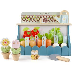 PairPear Montessori Wooden Vegetable Matching Toy Play Food Garden Set for Toddlers 3+, Preschool Learning Sorting & Farm Pretend Play, Farm Food Recognition & Fine Motor Skills Development