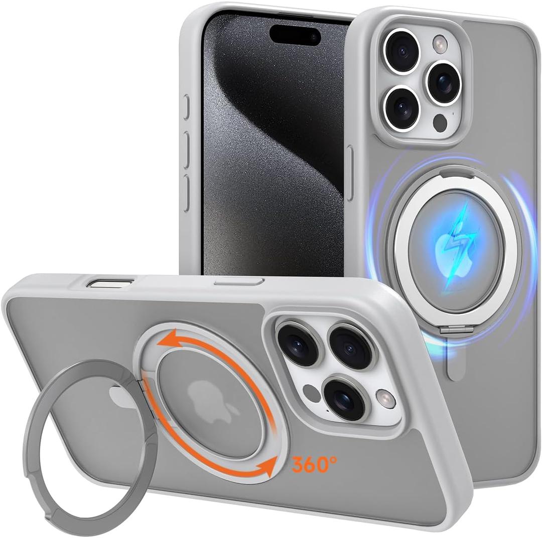 Magnetic Phone Case for iPhone 16 Pro Case,Anti-Slip and Drop-Proof Protective Cover with 360 Ring Stand,Compatible with MagSafe,Exclusively Designed for iPhone 16 Pro,Gray.