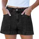 luvamia Jean Shorts for Women High Waisted Stretchy Denim Jorts Trendy Casual Distressed Cut Off Shorts with Pockets (Large, Washed Black)