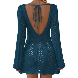 Falechay Womens Swimsuit Cover Up Long Sleeve Crochet Bathing Suit Mesh Backless Cover Ups Summer Beach Vacation Outfits 2026,Large