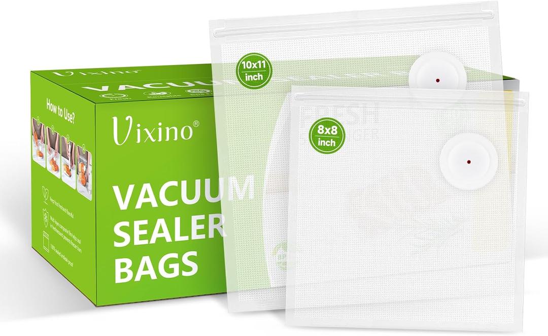 Vacuum Sealer Bags, 40 Reusable Vacuum Sealer Bags for Food, BPA-Free, Meal Prep and Sous Vide Cooking,Works for Handheld Sealer and Vac Sealer Machine with External Vacuum Systems (20 S (8"x8") + 20 M (10"x11"))