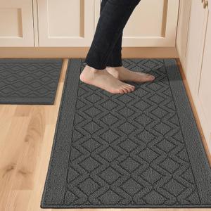 COSY HOMEER 48x20 Inch/30X20 Inch Kitchen Rug Mats Made of 100% Polypropylene 2 Pieces Soft Kitchen Mat Specialized in Anti Slippery and Machine Washable (Grey) (20"x30"+20"x48")
