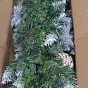 Pre-lit Christmas Garland 9 FT with 100 Warm Lights, Battery Operated Xmas Garland with Cedar Cones and Red Berries, Christmas Decoration for Mantle Fireplace Stair Railing Porch