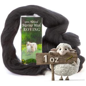 Desert Breeze Distributing 100% Natural Merino Wool Roving - Premium Combed Top Merino Roving Wool - Tapestry, Spinning, Wet Felting & Needle Felting Supplies - 21.5 Micron - 1 oz, Color Black
